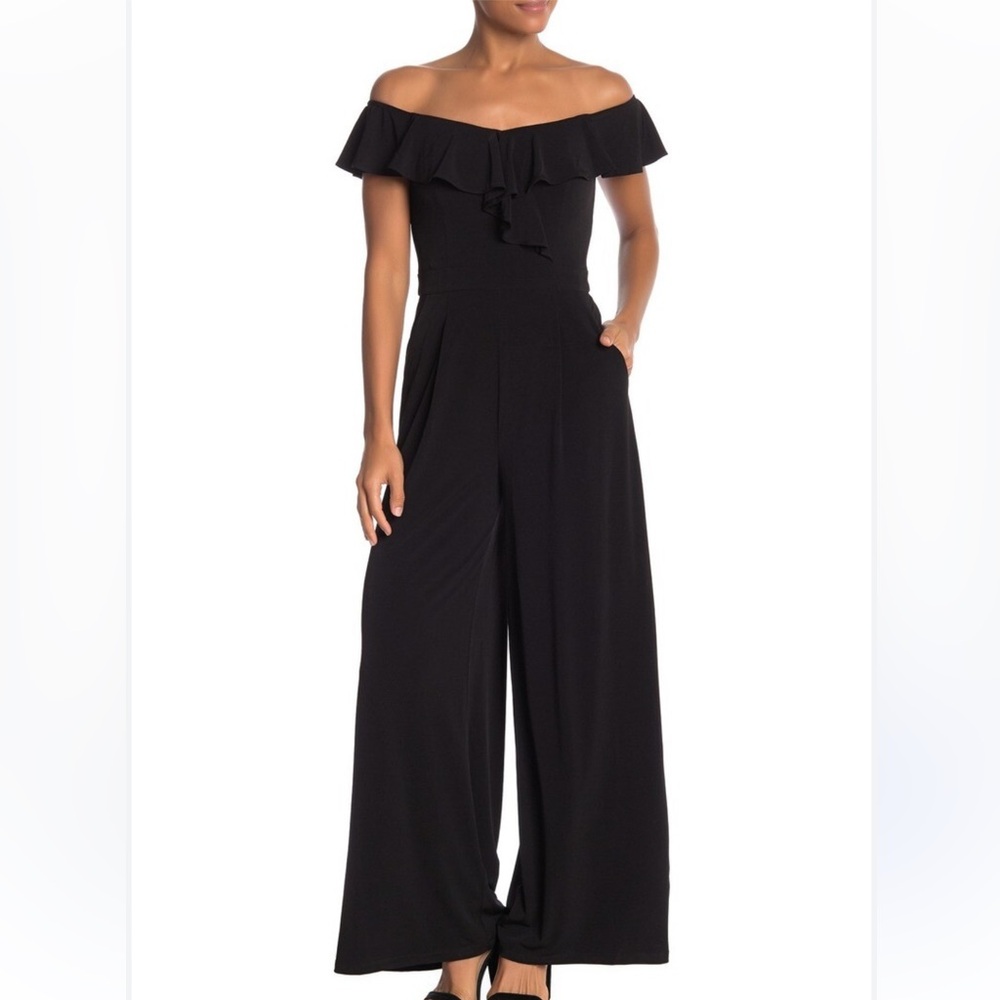 Eliza J Black Off-Shoulder Wide-Leg Jumpsuit